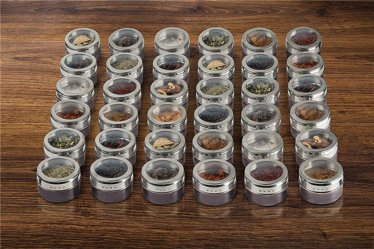 Magnetic Spice Jar Set With Stickers Stainless Steel