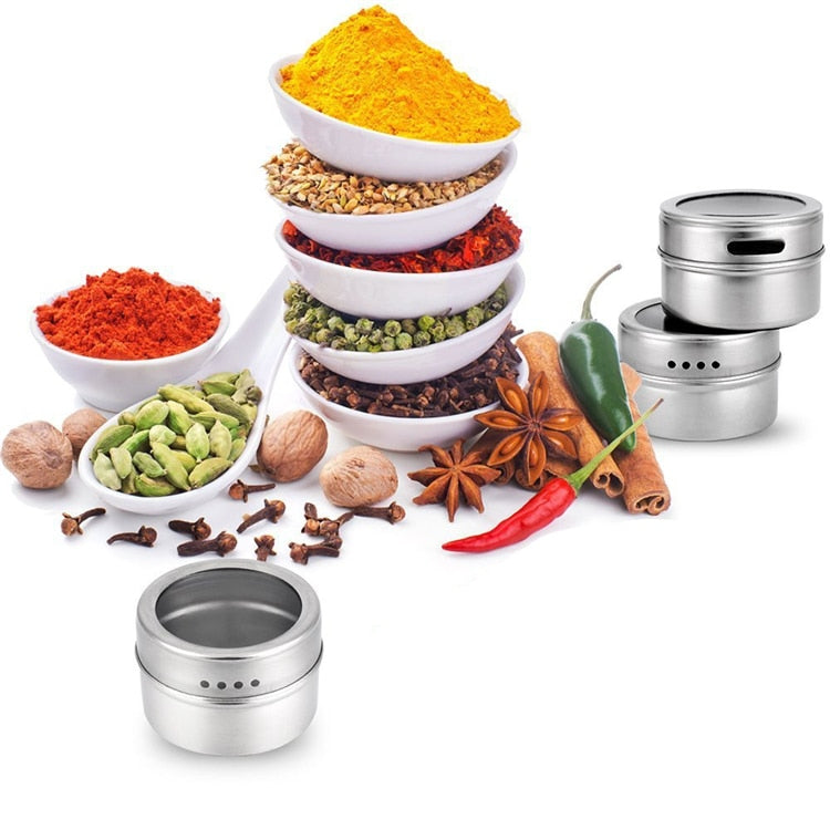 Magnetic Spice Jar Set With Stickers Stainless Steel