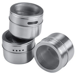 Magnetic Spice Jar Set With Stickers Stainless Steel