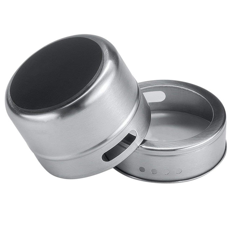 Magnetic Spice Jar Set With Stickers Stainless Steel