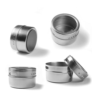 Magnetic Spice Jar Set With Stickers Stainless Steel