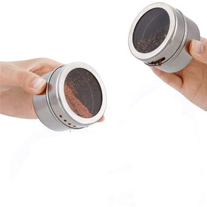 Magnetic Spice Jar Set With Stickers Stainless Steel