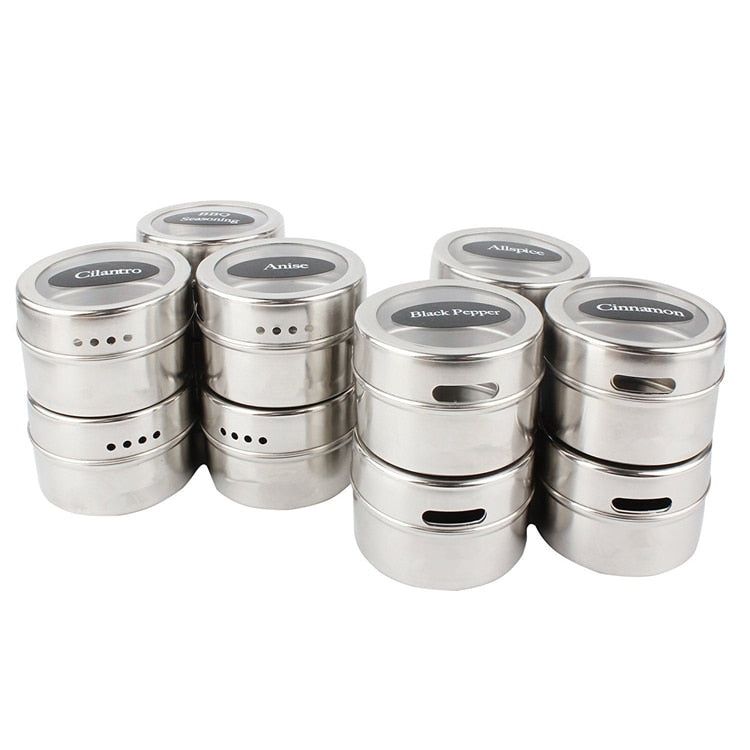 Magnetic Spice Jar Set With Stickers Stainless Steel