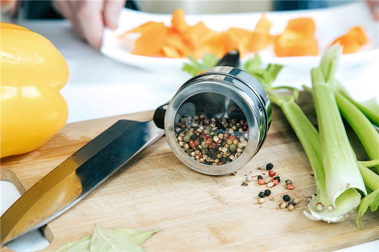 Magnetic Spice Jar Set With Stickers Stainless Steel