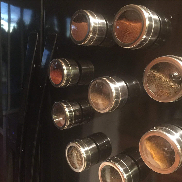 Magnetic Spice Jar Set With Stickers Stainless Steel