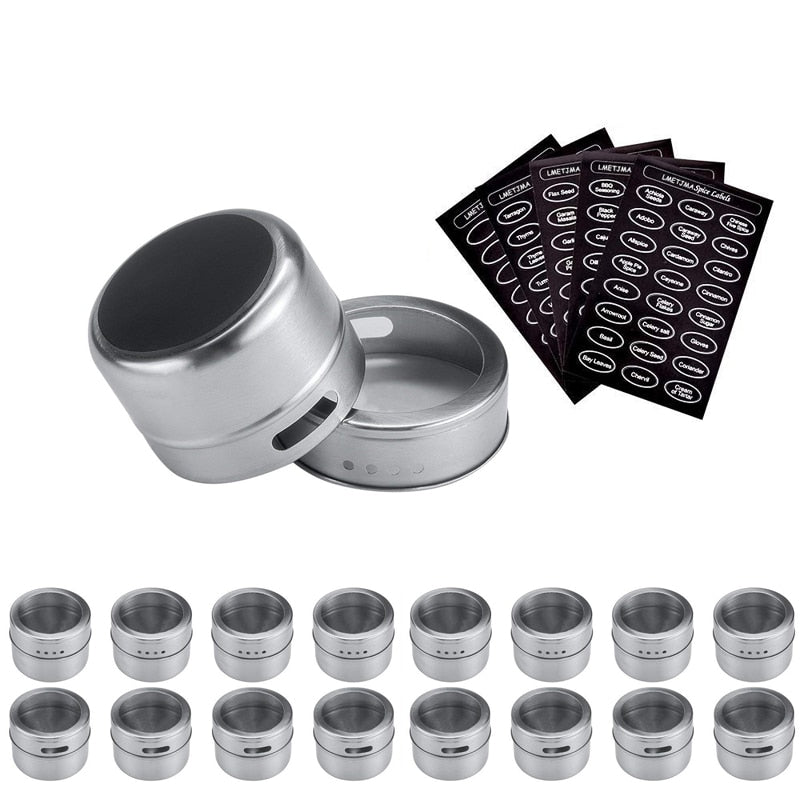 Magnetic Spice Jar Set With Stickers Stainless Steel
