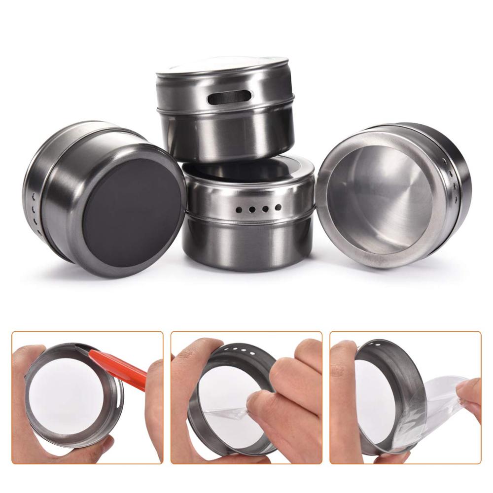 Magnetic Spice Jar Set With Stickers Stainless Steel
