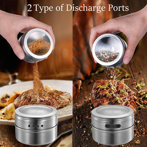 Magnetic Spice Jar Set With Stickers Stainless Steel