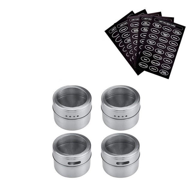 Magnetic Spice Jar Set With Stickers Stainless Steel