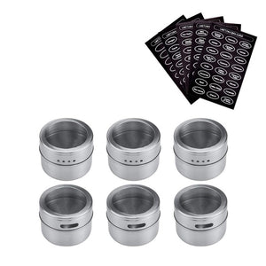 Magnetic Spice Jar Set With Stickers Stainless Steel