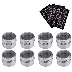 Magnetic Spice Jar Set With Stickers Stainless Steel